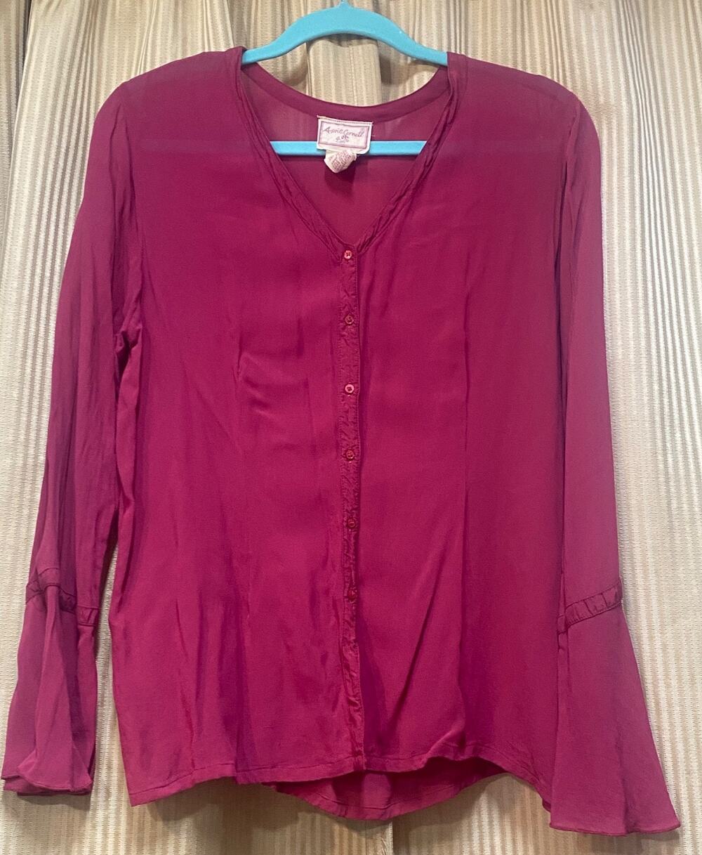 Vintage April Cornell Sheer Blouse Ruffle Bell Sleeve Womens Large